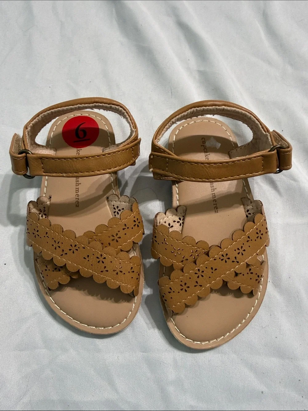 cupcakes & cashmere Tan Scalloped Floral Strap Kids Sandals